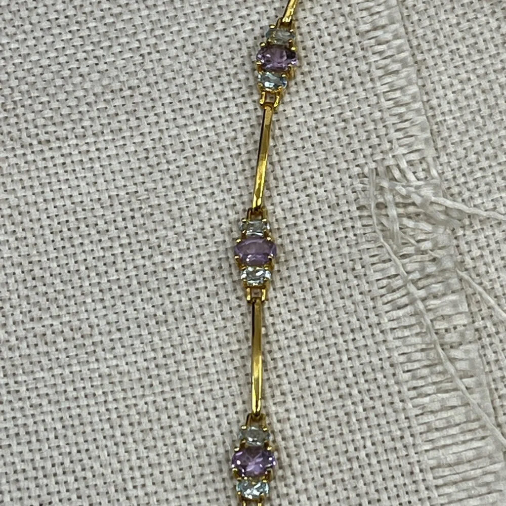 Vintage Gold-Over-Sterling Purple Gemstone Bracelet - 7” Stamped OBJ 925